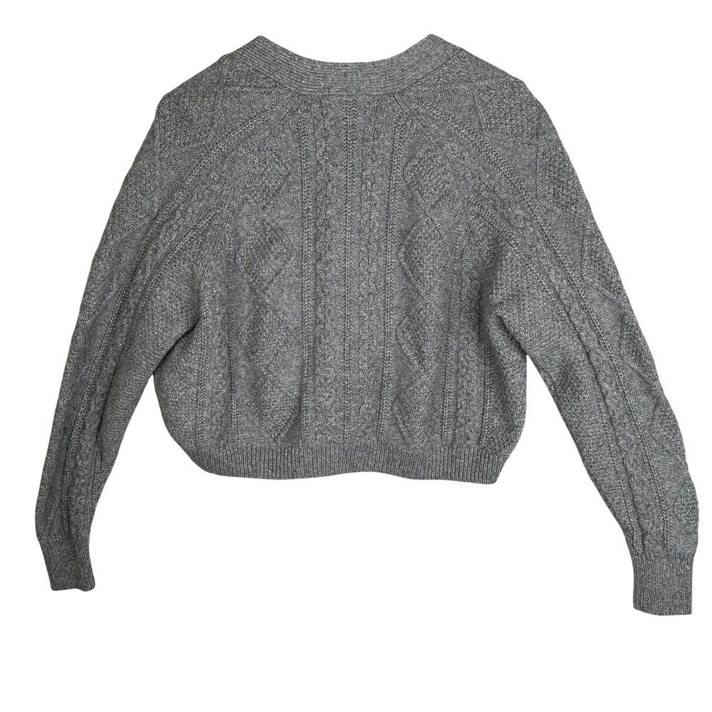 Madewell Cardigan S Cable Knit Cropped Wool Blend Gray Silver Fisherman Preppy - Picture 5 of 16